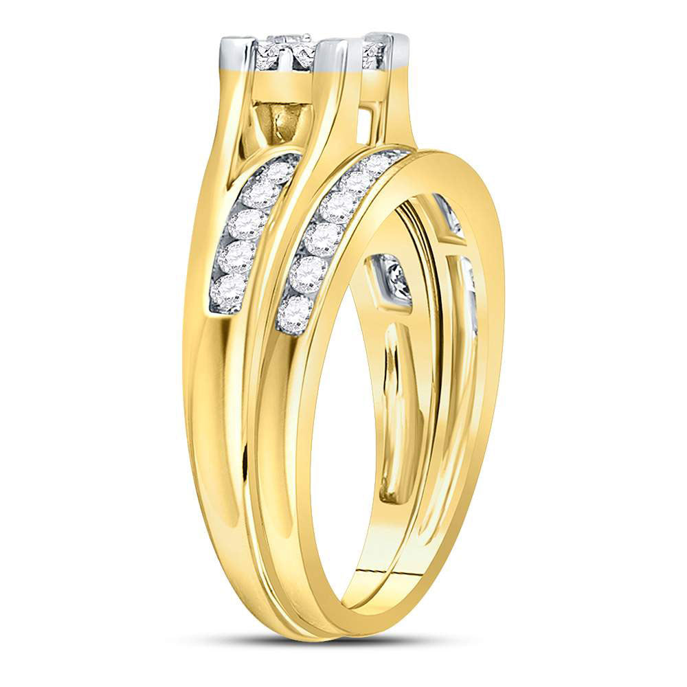 10kt Yellow Gold Womens Princess Diamond Bridal Wedding Engagement Ring Band Set 1.00 Cttw