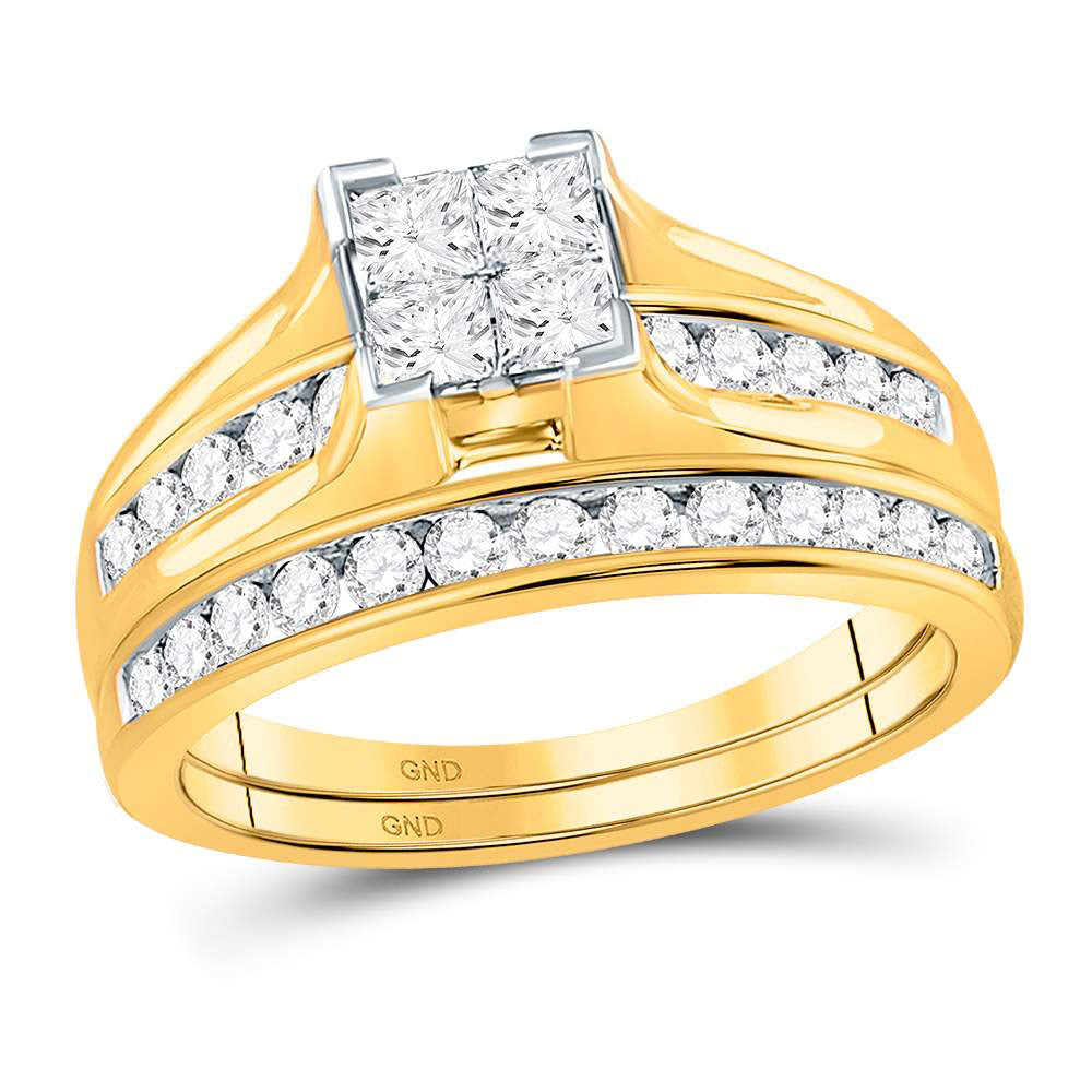 10kt Yellow Gold Womens Princess Diamond Bridal Wedding Engagement Ring Band Set 1.00 Cttw