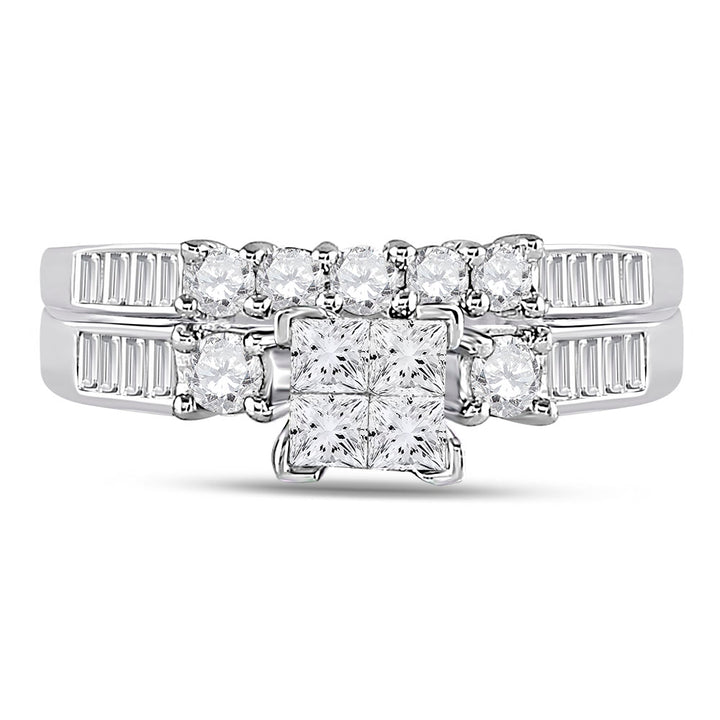 10kt White Gold Womens Princess Diamond Bridal Wedding Engagement Ring Band Set 1.00 Cttw - Size 5