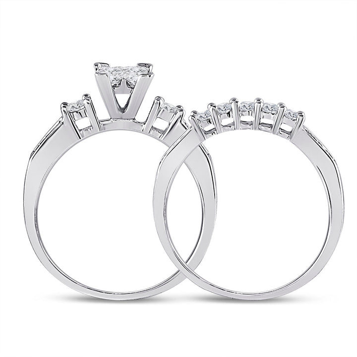 10kt White Gold Womens Princess Diamond Bridal Wedding Engagement Ring Band Set 1.00 Cttw - Size 10