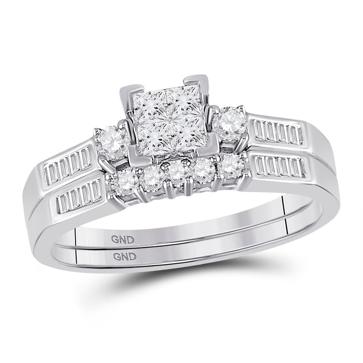 10kt White Gold Womens Princess Diamond Bridal Wedding Engagement Ring Band Set 1.00 Cttw - Size 5