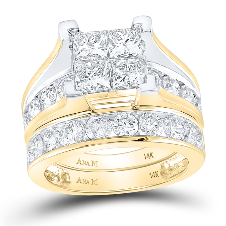 14kt Yellow Gold Womens Princess Diamond Bridal Wedding Engagement Ring Band Set 4.00 Cttw