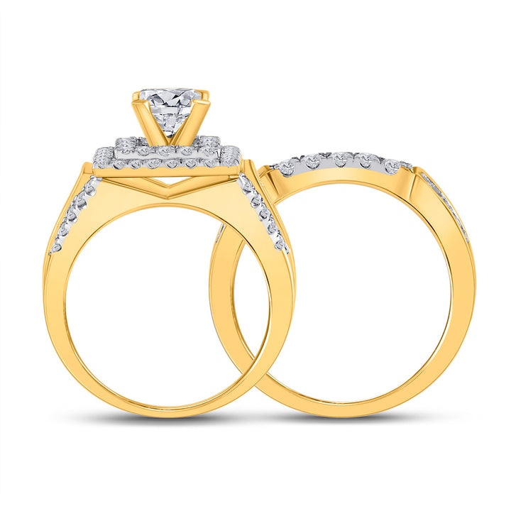 14kt Yellow Gold Womens Princess Diamond Bridal Wedding Engagement Ring Band Set 2-3/8 Cttw