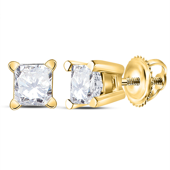 14kt Yellow Gold Unisex Princess Diamond Solitaire Stud Earrings 1/2 Cttw