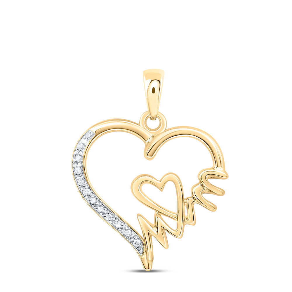 Yellow-tone Sterling Silver Women's Diamond Mom Heart Pendant 1/20 ctw - view 2