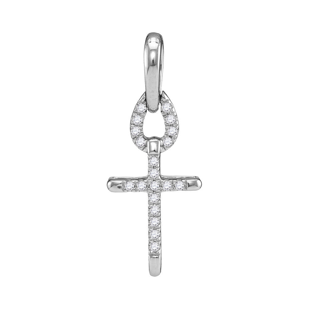 10kt White Gold Women's Diamond Small Roman Cross Religious Pendant 1/10 ctw