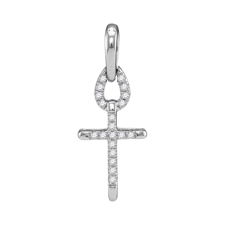 10kt White Gold Women's Diamond Small Roman Cross Religious Pendant 1/10 ctw