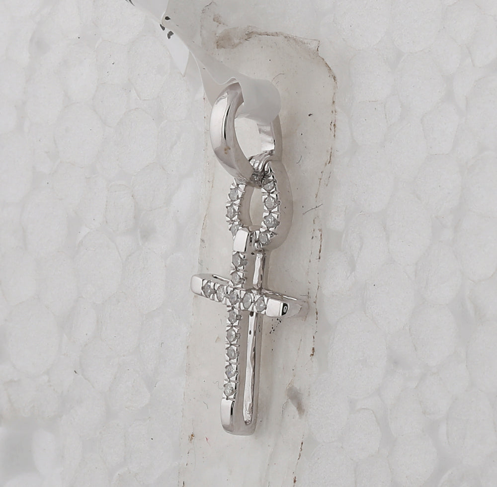10kt White Gold Women's Diamond Small Roman Cross Religious Pendant 1/10 ctw - view 2