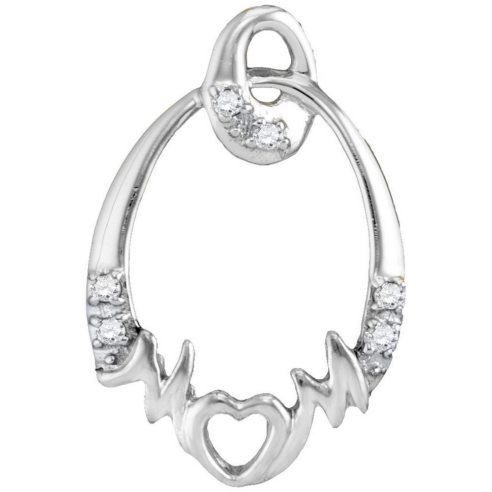 14kt White Gold Women's Diamond Mom Mother Oval Heart Pendant .03 ctw