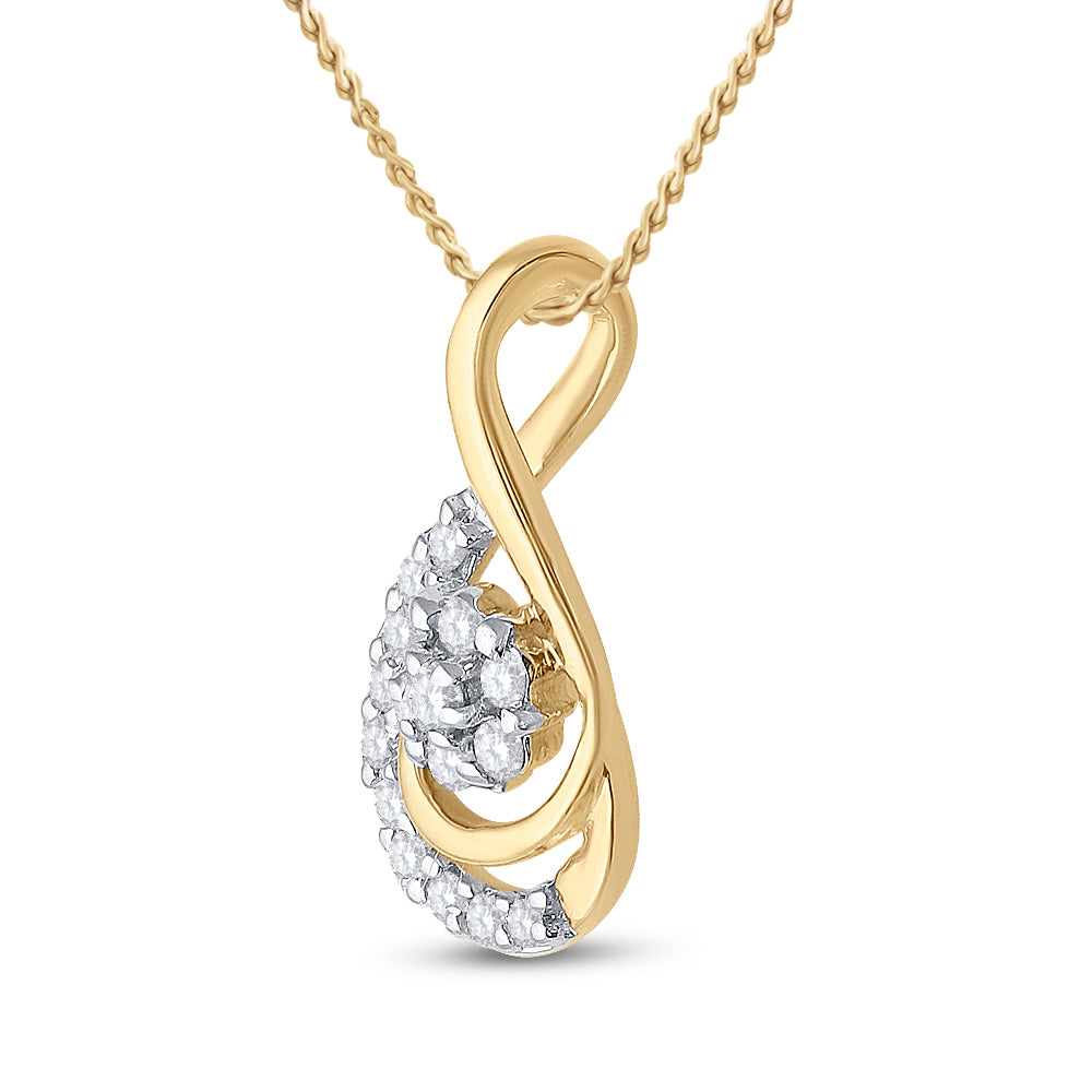 10kt Yellow Gold Women's Diamond Flower Cluster Teardrop Pendant 1/10 ctw