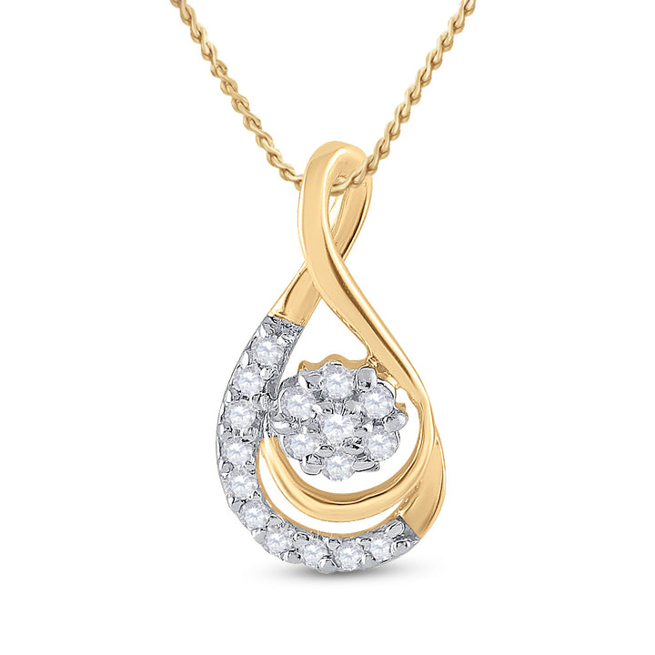 10kt Yellow Gold Women's Diamond Flower Cluster Teardrop Pendant 1/10 ctw - view 2