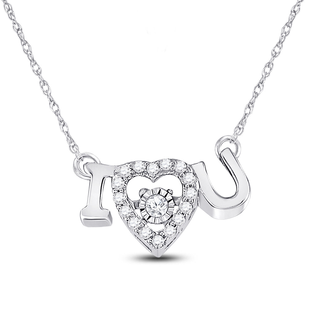 14kt White Gold Women's Diamond I Love U Heart Pendant Necklace 1/10 ctw - view 3