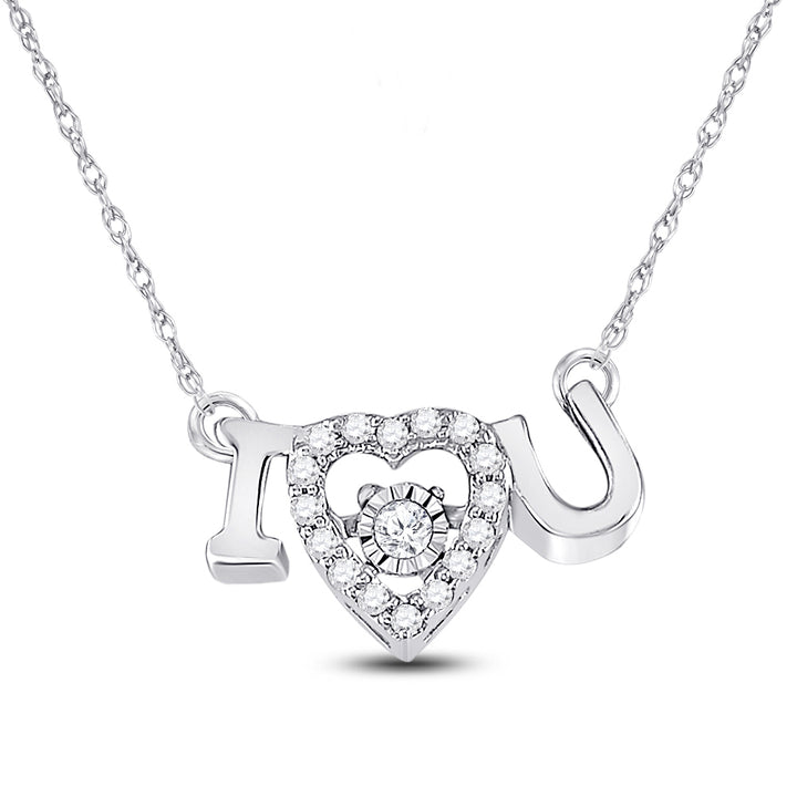 14kt White Gold Women's Diamond I Love U Heart Pendant Necklace 1/10 ctw - view 3