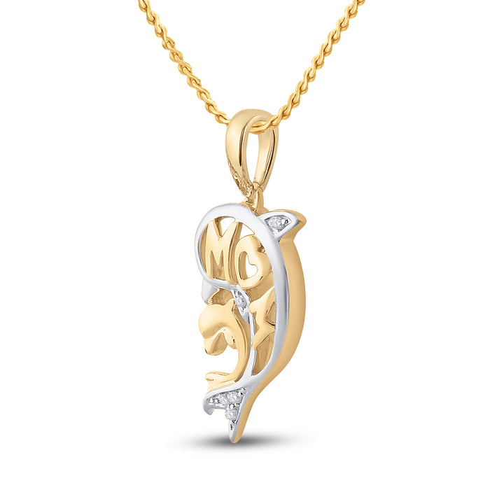 10kt Yellow Gold Women's Diamond Two-tone Double Dolphin Mom Pendant .03 ctw
