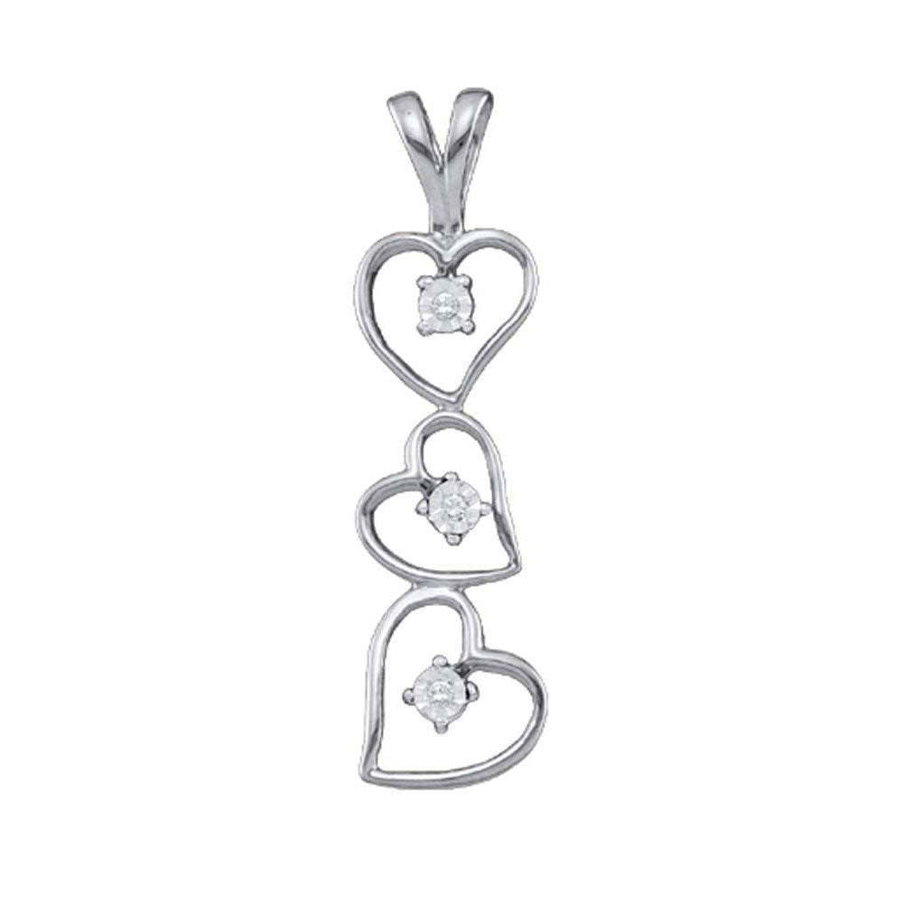 10kt White Gold Women's Diamond Triple Cascading Heart Pendant .03 ctw