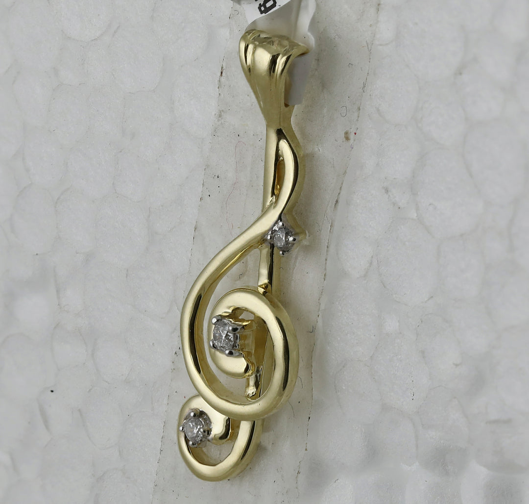 10kt Yellow Gold Women's Diamond Treble Clef Music Note Pendant 1/20 ctw