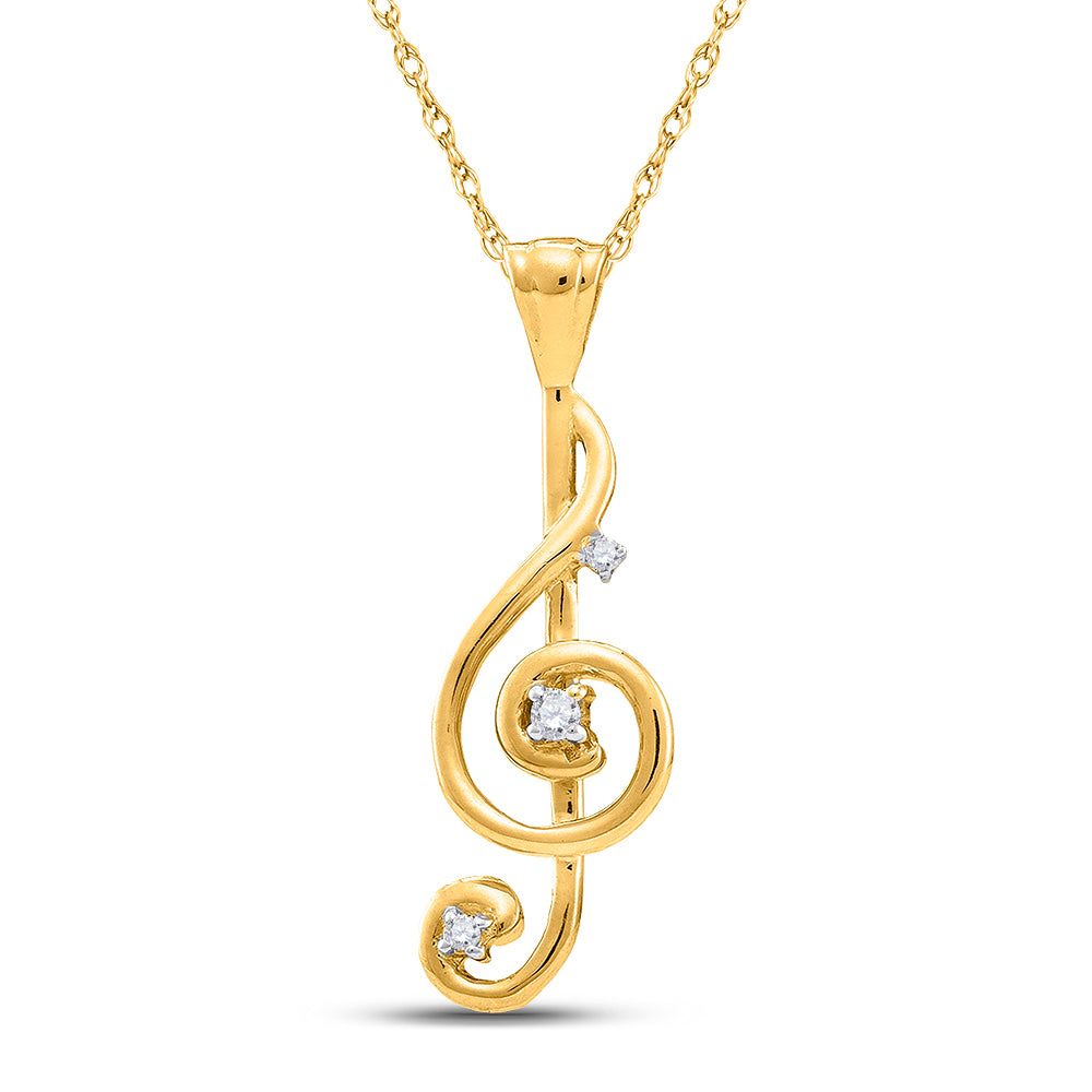10kt Yellow Gold Women's Diamond Treble Clef Music Note Pendant 1/20 ctw - view 2