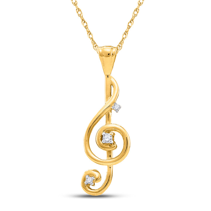 10kt Yellow Gold Women's Diamond Treble Clef Music Note Pendant 1/20 ctw - view 2