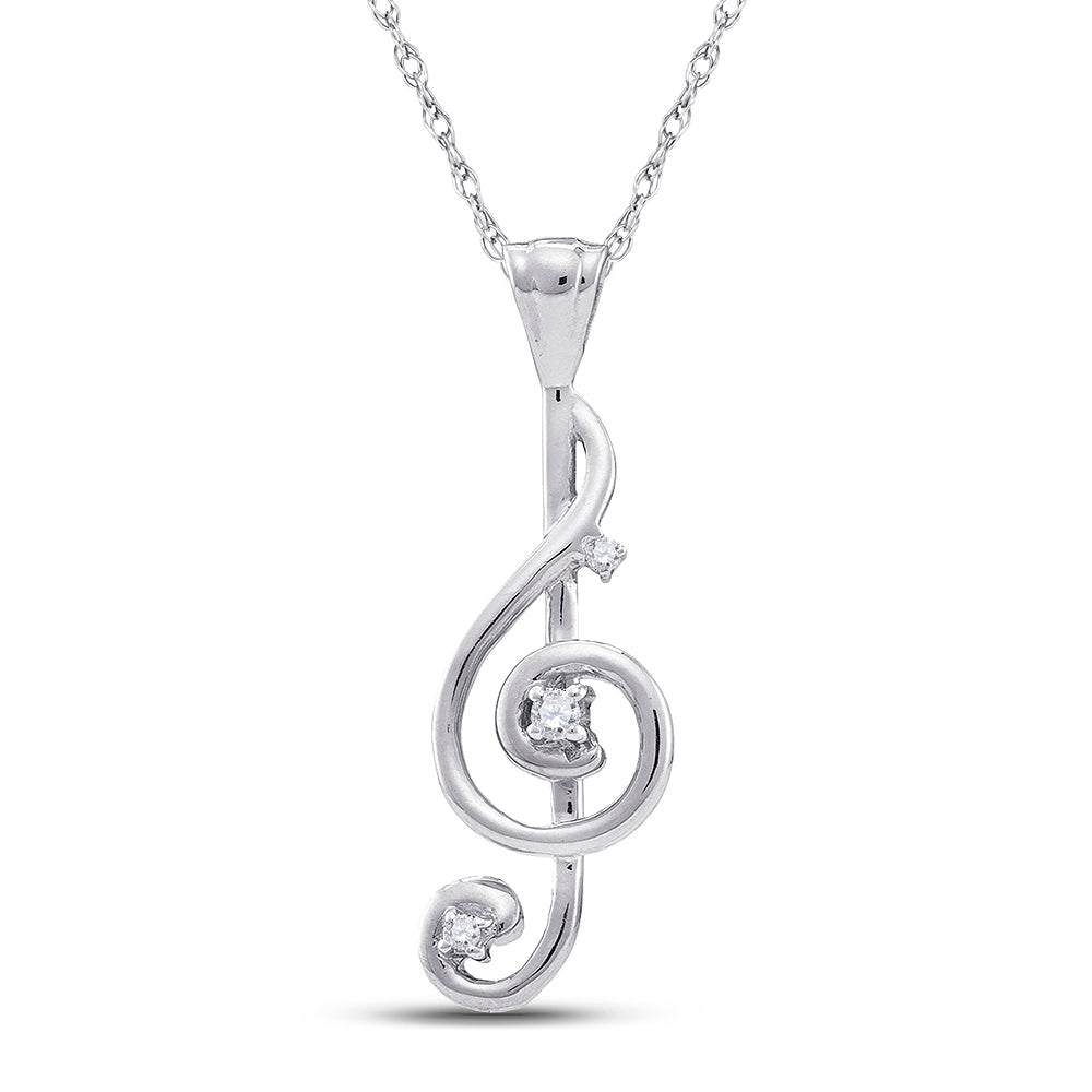 10kt White Gold Women's Diamond Treble Clef Music Note Pendant 1/20 ctw - view 2