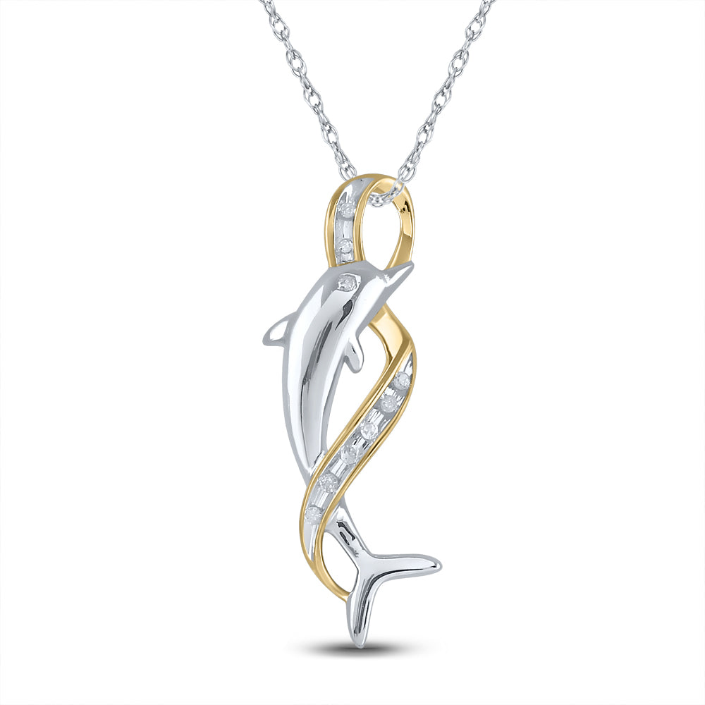 10kt White Gold Women's Diamond Cascading Ribbon Dolphin Pendant 1/20 ctw - view 2