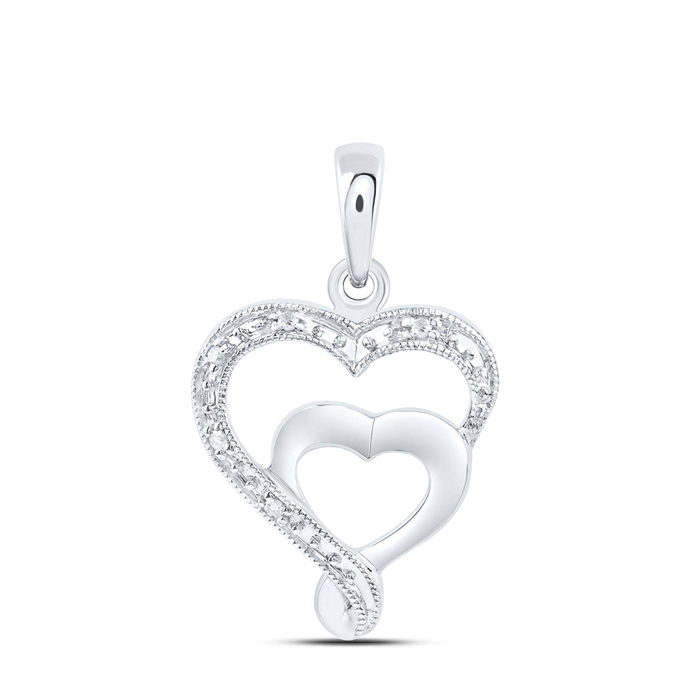 Sterling Silver Women's Round Diamond Heart Pendant .02 ctw - view 2