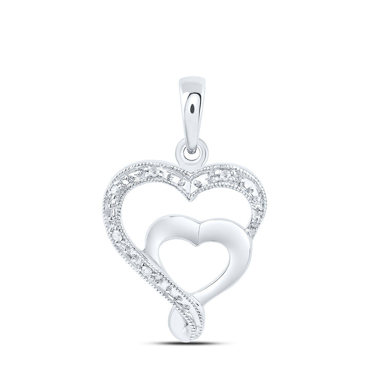 Sterling Silver Women's Round Diamond Heart Pendant .02 ctw - view 2