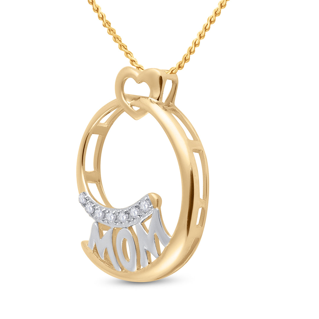 10kt Yellow Two-tone Gold Women's Diamond Mom Mother Pendant 1/20 ctw