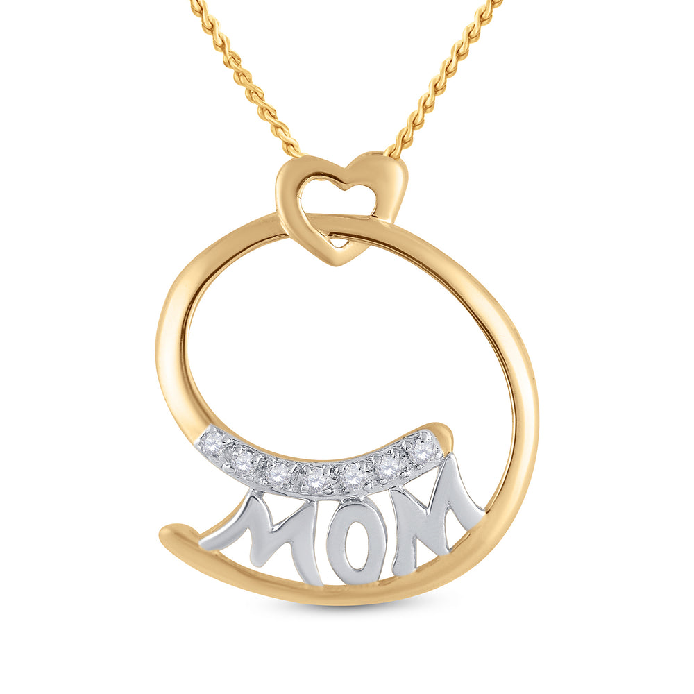 10kt Yellow Two-tone Gold Women's Diamond Mom Mother Pendant 1/20 ctw - view 2