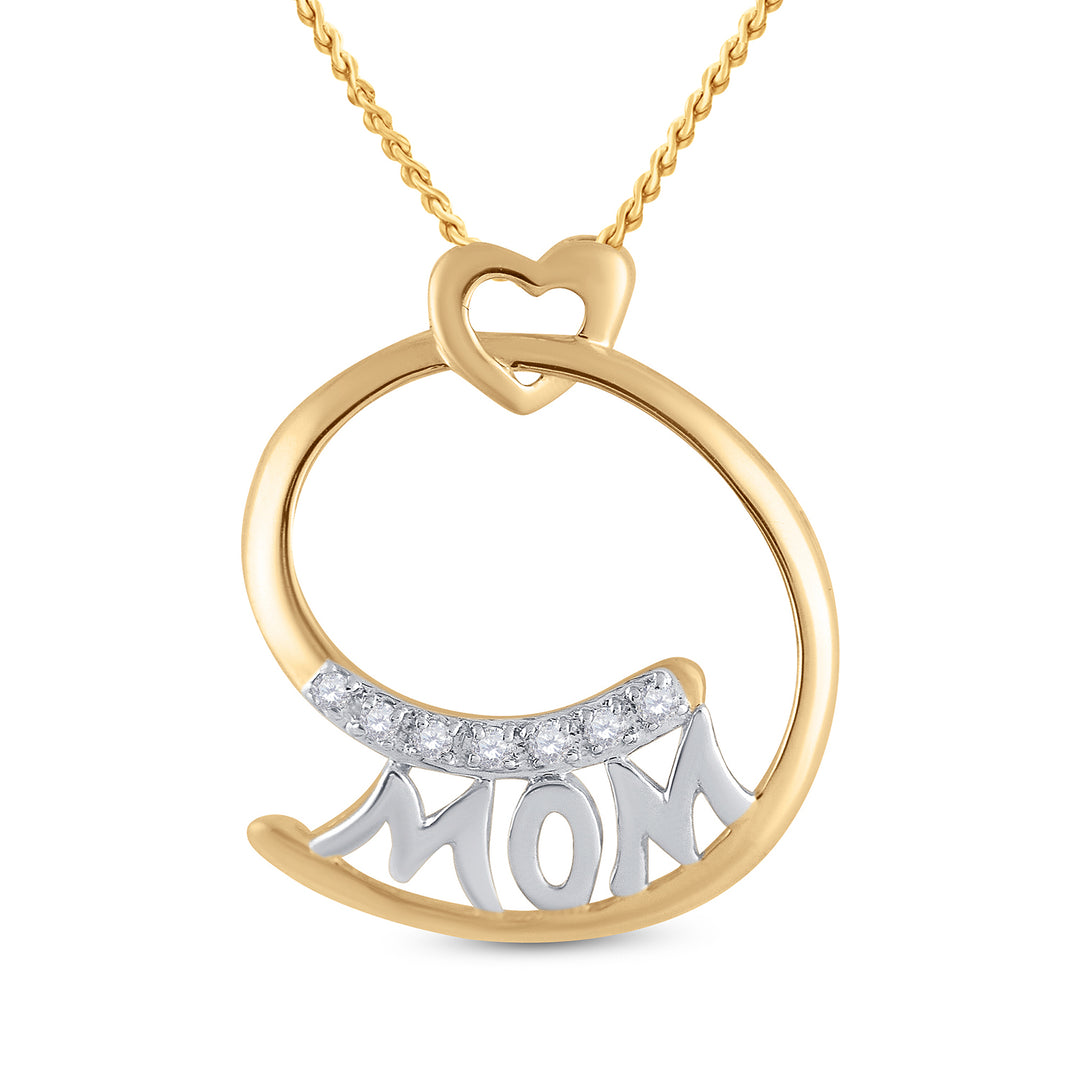 10kt Yellow Two-tone Gold Women's Diamond Mom Mother Pendant 1/20 ctw - view 2
