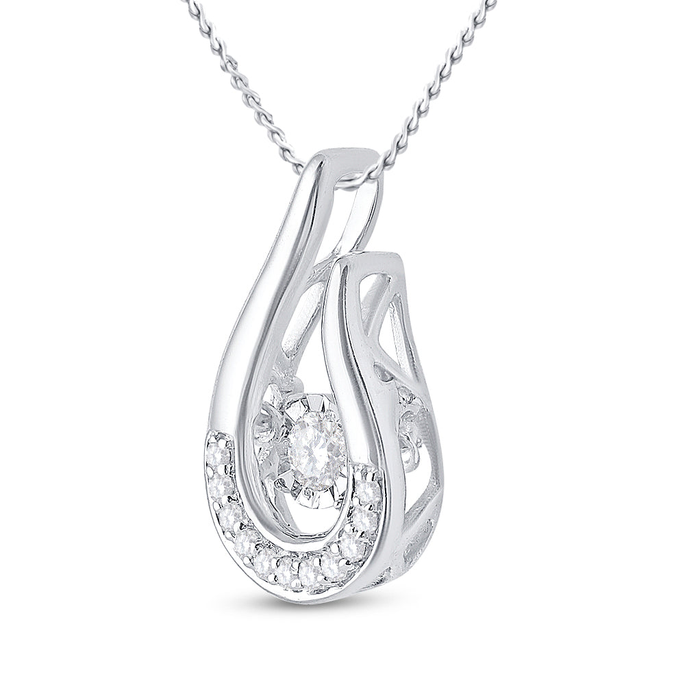 10kt White Gold Women's Diamond Moving Teardrop Solitaire Pendant 1/10 ctw