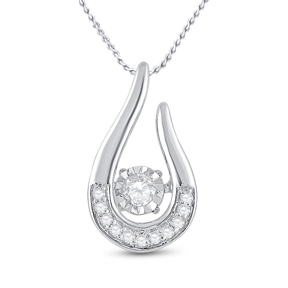 10kt White Gold Women's Diamond Moving Teardrop Solitaire Pendant 1/10 ctw - view 2