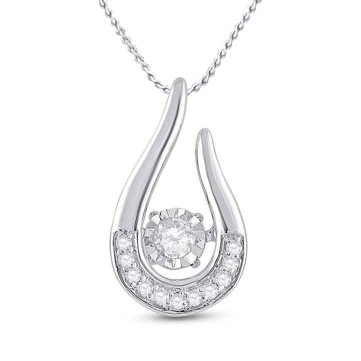 10kt White Gold Women's Diamond Moving Teardrop Solitaire Pendant 1/10 ctw - view 2