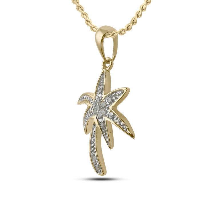 10kt Yellow Gold Women's Diamond Palm Tree Nautical Pendant 1/10 ctw
