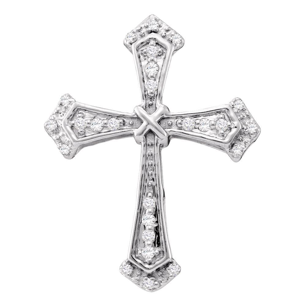 10kt White Gold Women's Diamond Flared Cross Religious Pendant 1/10 ctw