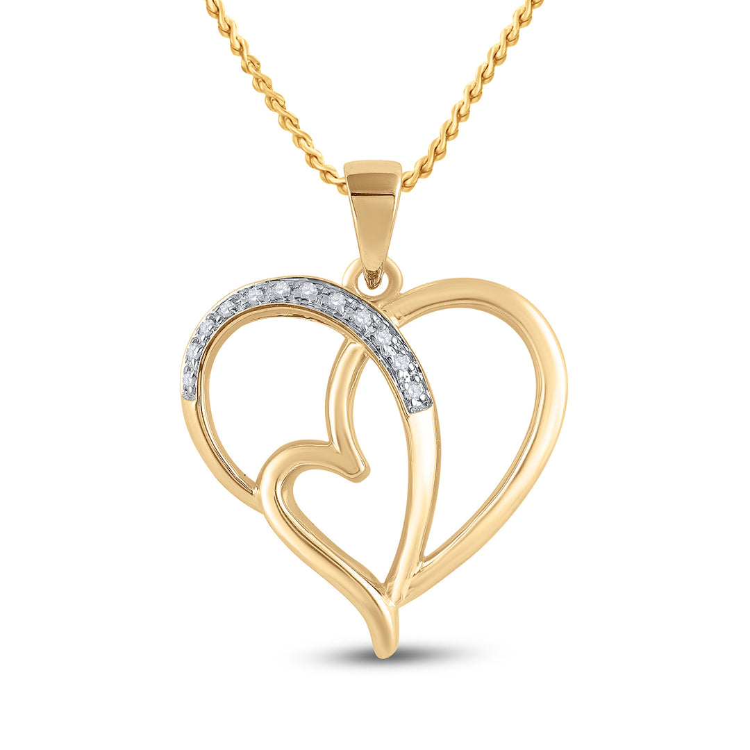 Yellow-tone Sterling Women's Diamond Heart Pendant 1/20 ctw - view 2