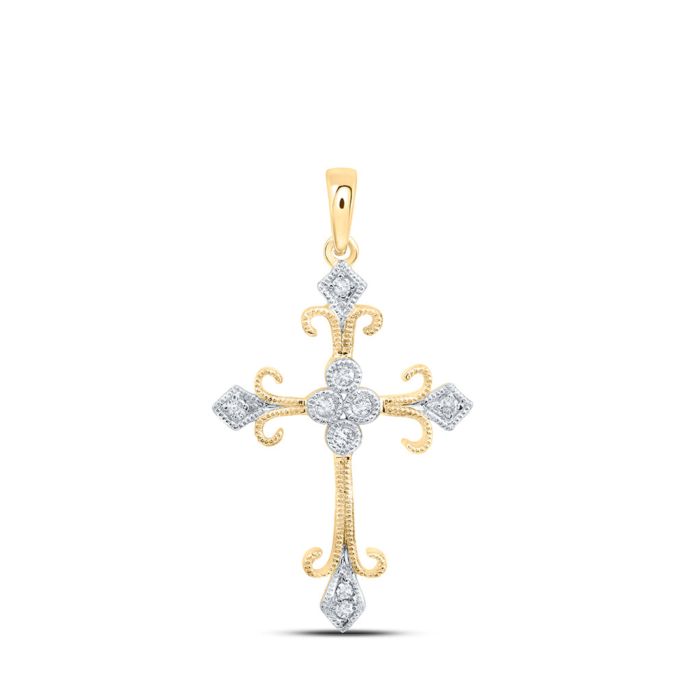 10kt Yellow Gold Women's Round Diamond Cross Pendant 1/10 ctw