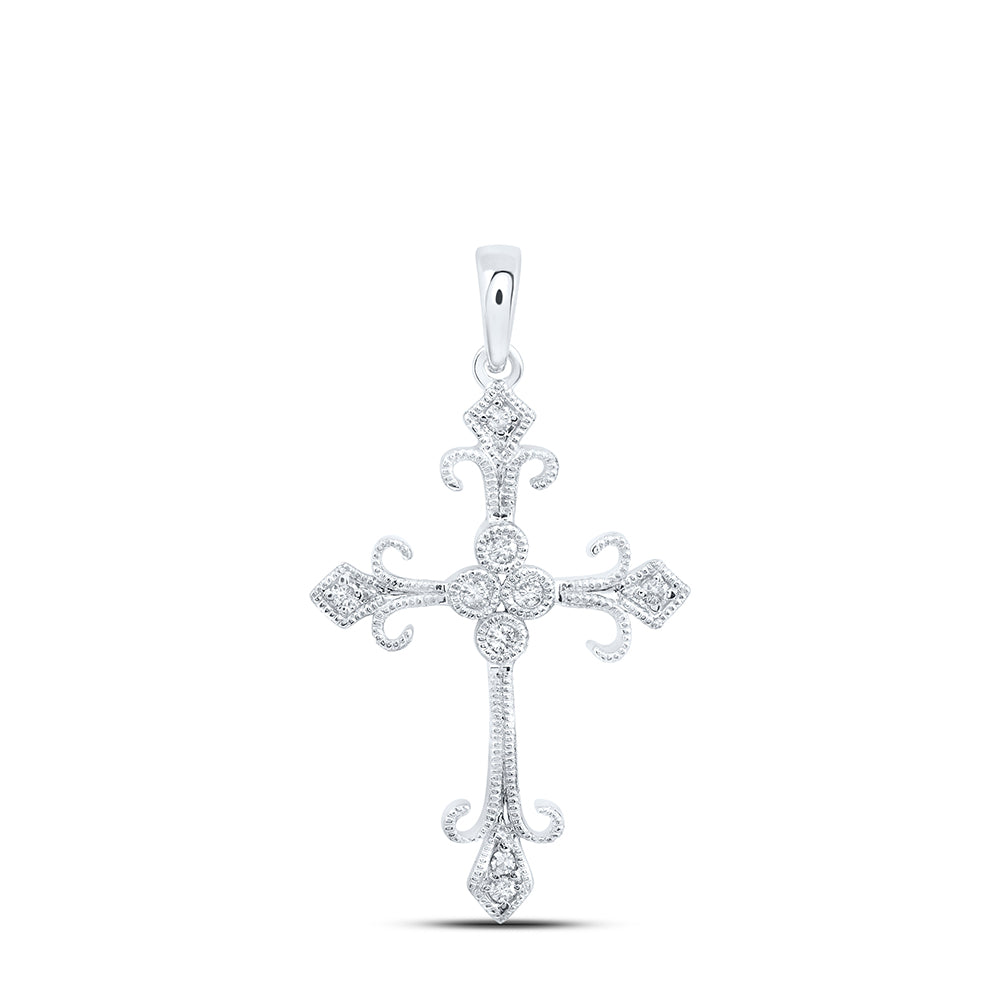 10kt White Gold Women's Round Diamond Cross Pendant 1/10 ctw