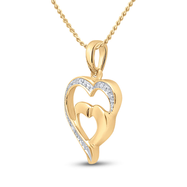 10k Yellow Gold Womens Diamond-accent Double Heart Pendant .01 Cttw