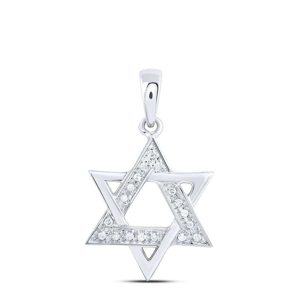 10kt White Gold Women's Diamond Star Magen David Jewish Pendant 1/10 ctw