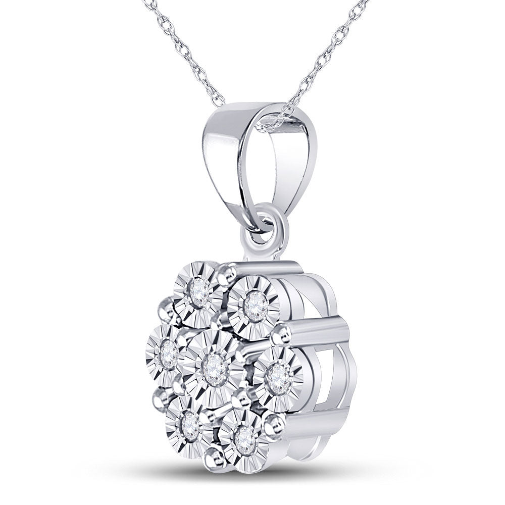 10kt White Gold Women's Round Diamond Cluster Pendant 1/20 ctw