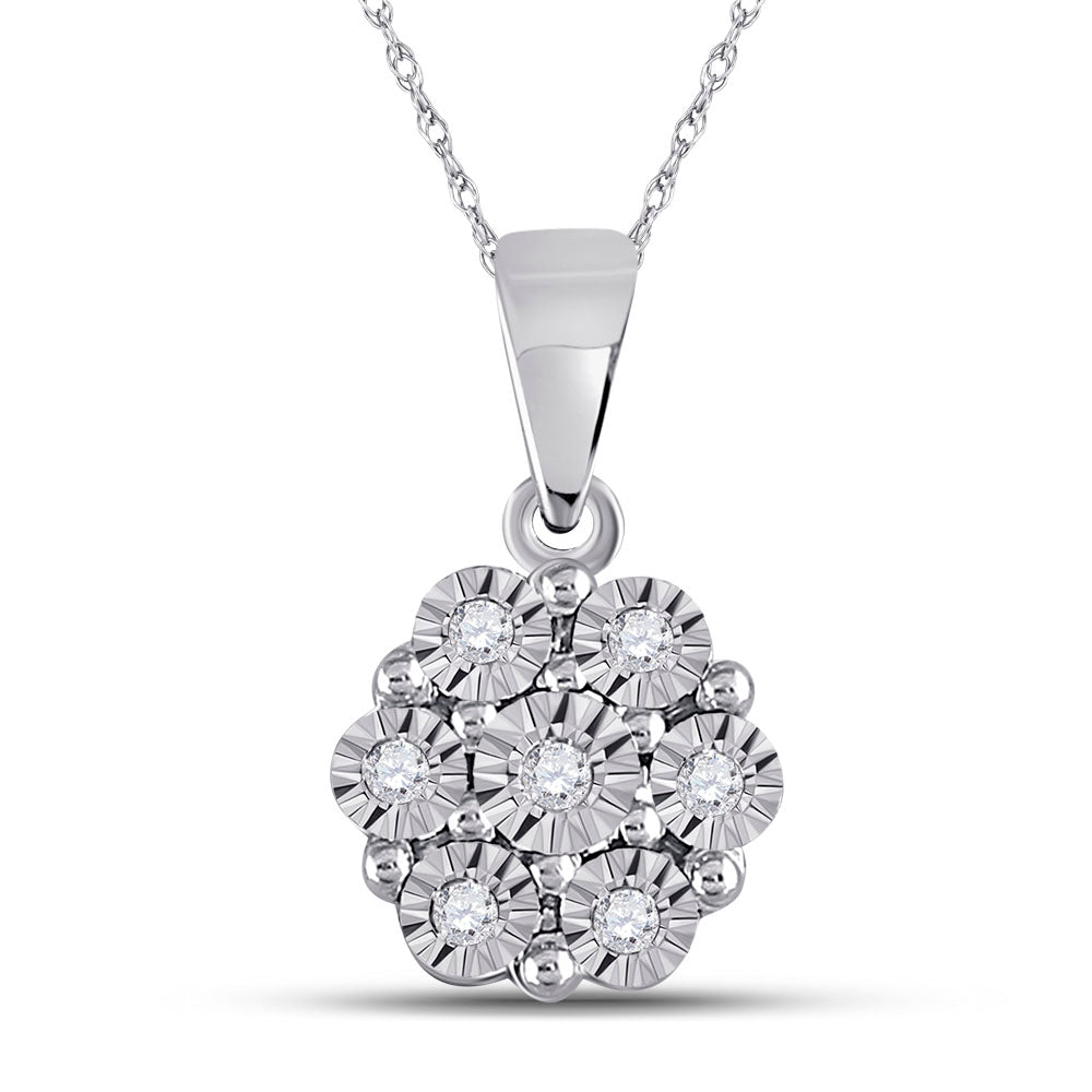 10kt White Gold Women's Round Diamond Cluster Pendant 1/20 ctw - view 2