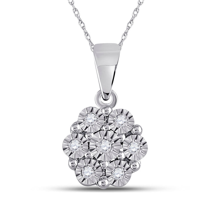 10kt White Gold Women's Round Diamond Cluster Pendant 1/20 ctw - view 2
