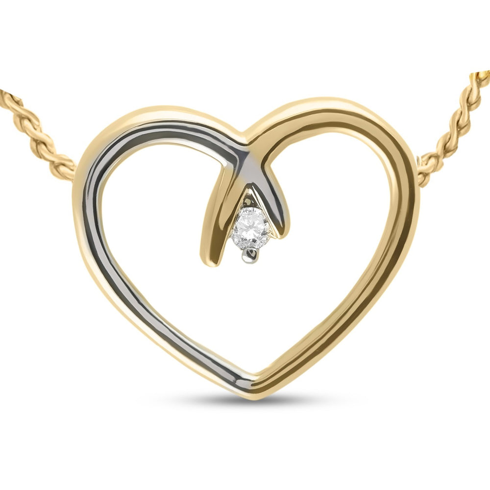 10kt Two-tone Yellow Gold Women's Diamond Solitaire Heart Pendant .03 ctw - view 2