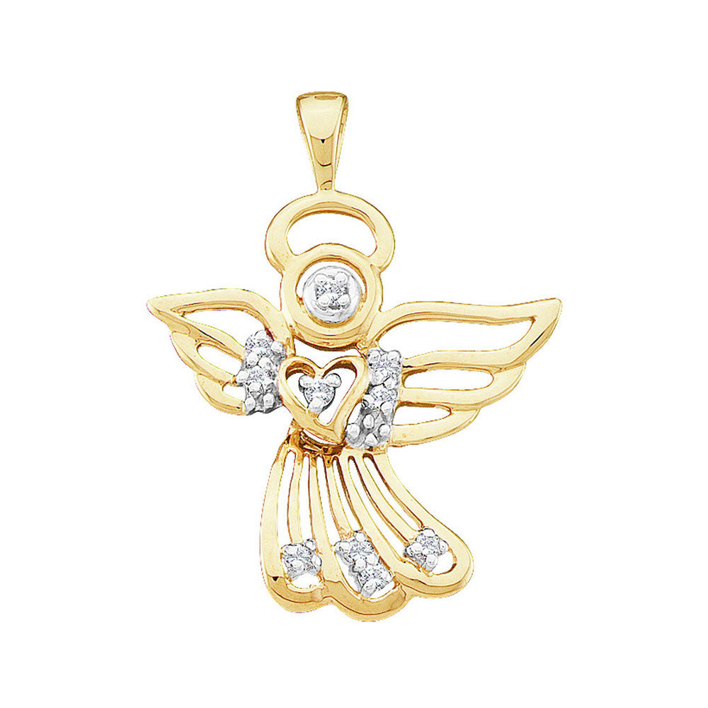 10kt Yellow Gold Women's Diamond Guardian Angel Pendant 1/10 ctw
