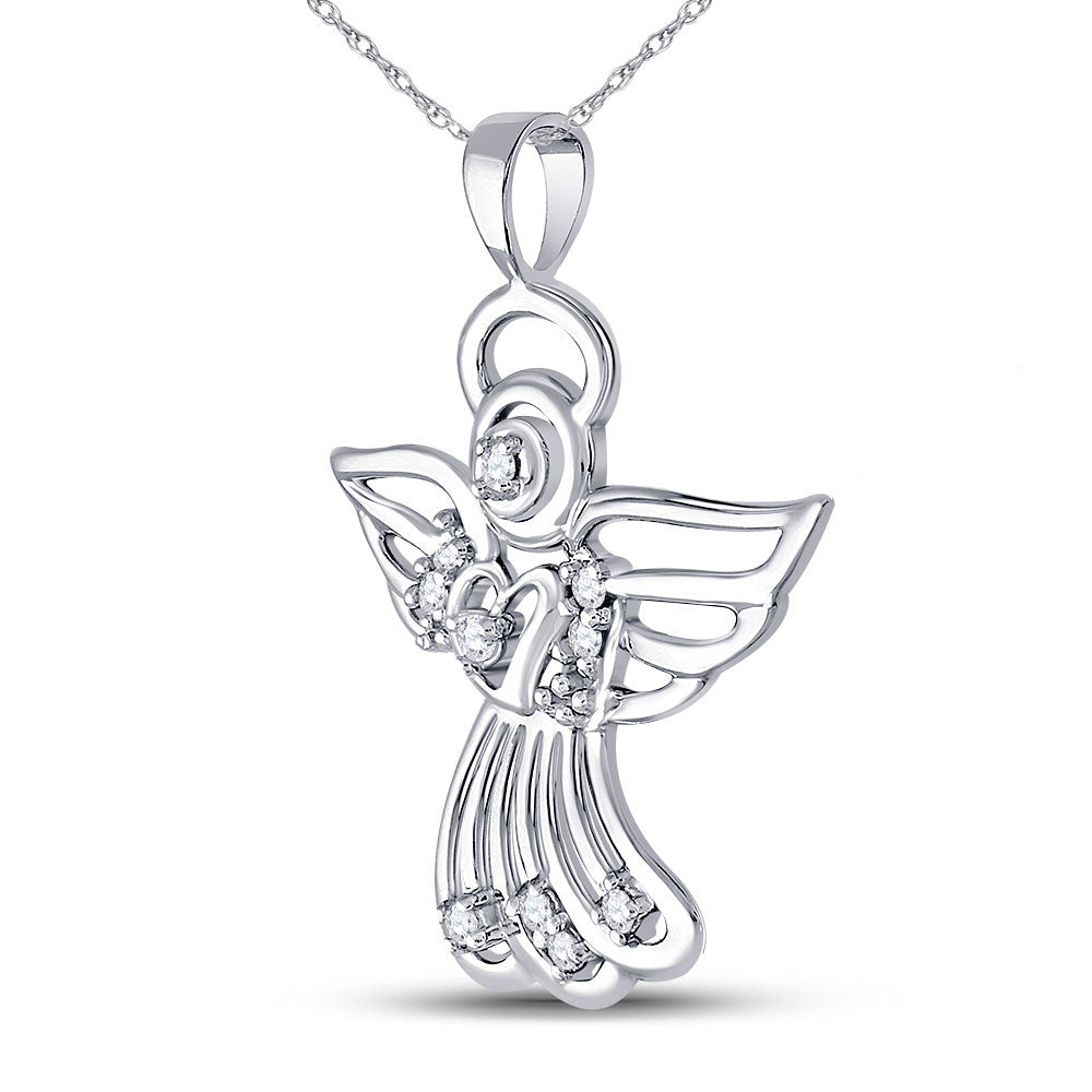 10kt White Gold Women's Diamond Guardian Angel Pendant 1/10 ctw