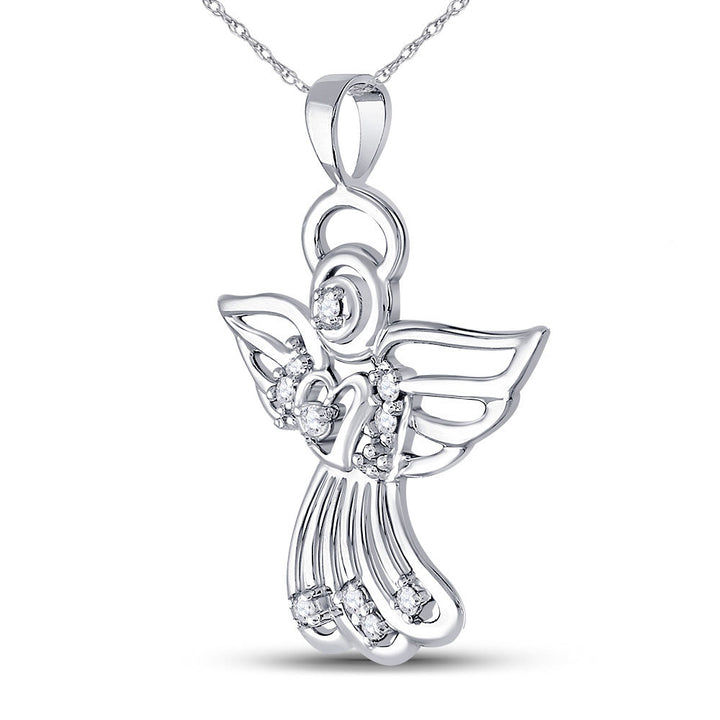 10kt White Gold Women's Diamond Guardian Angel Pendant 1/10 ctw