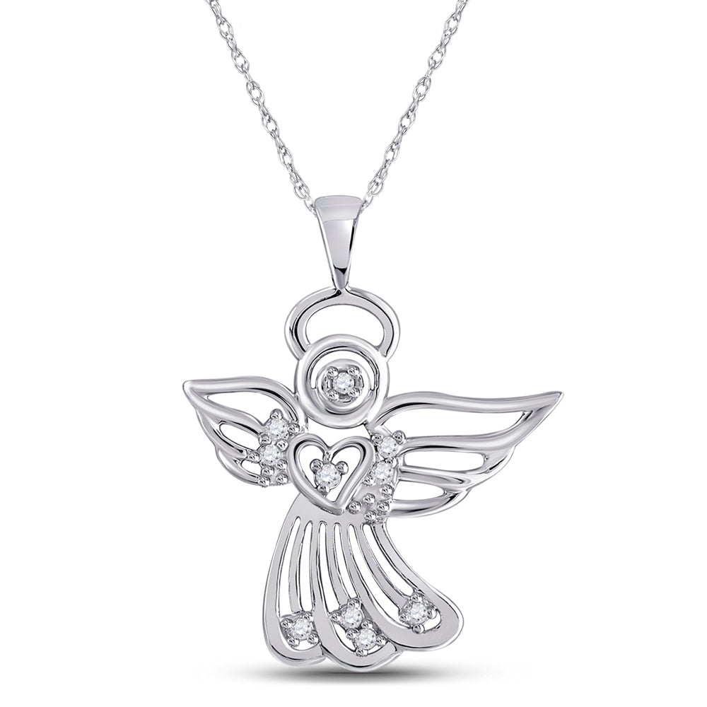 10kt White Gold Women's Diamond Guardian Angel Pendant 1/10 ctw - view 2