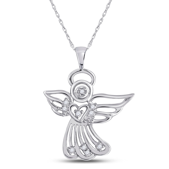 10kt White Gold Women's Diamond Guardian Angel Pendant 1/10 ctw - view 2