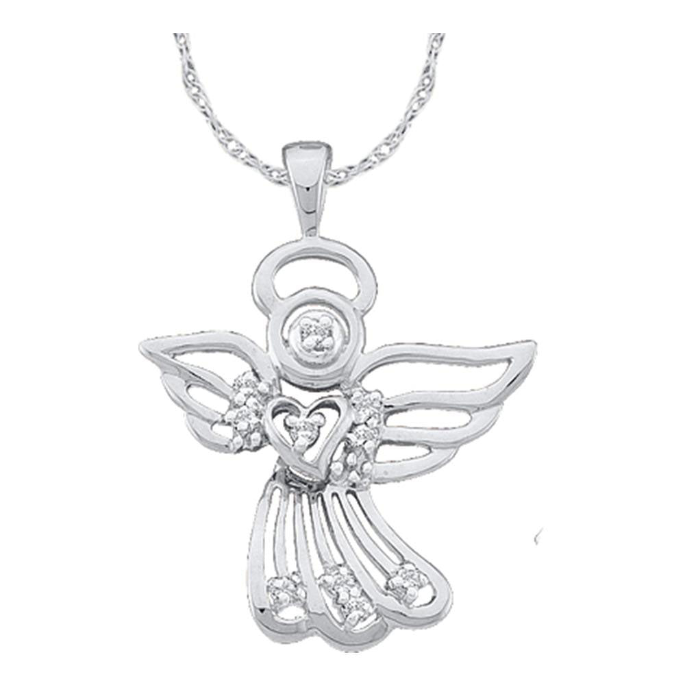 14kt White Gold Women's Diamond Guardian Angel Pendant 1/10 ctw