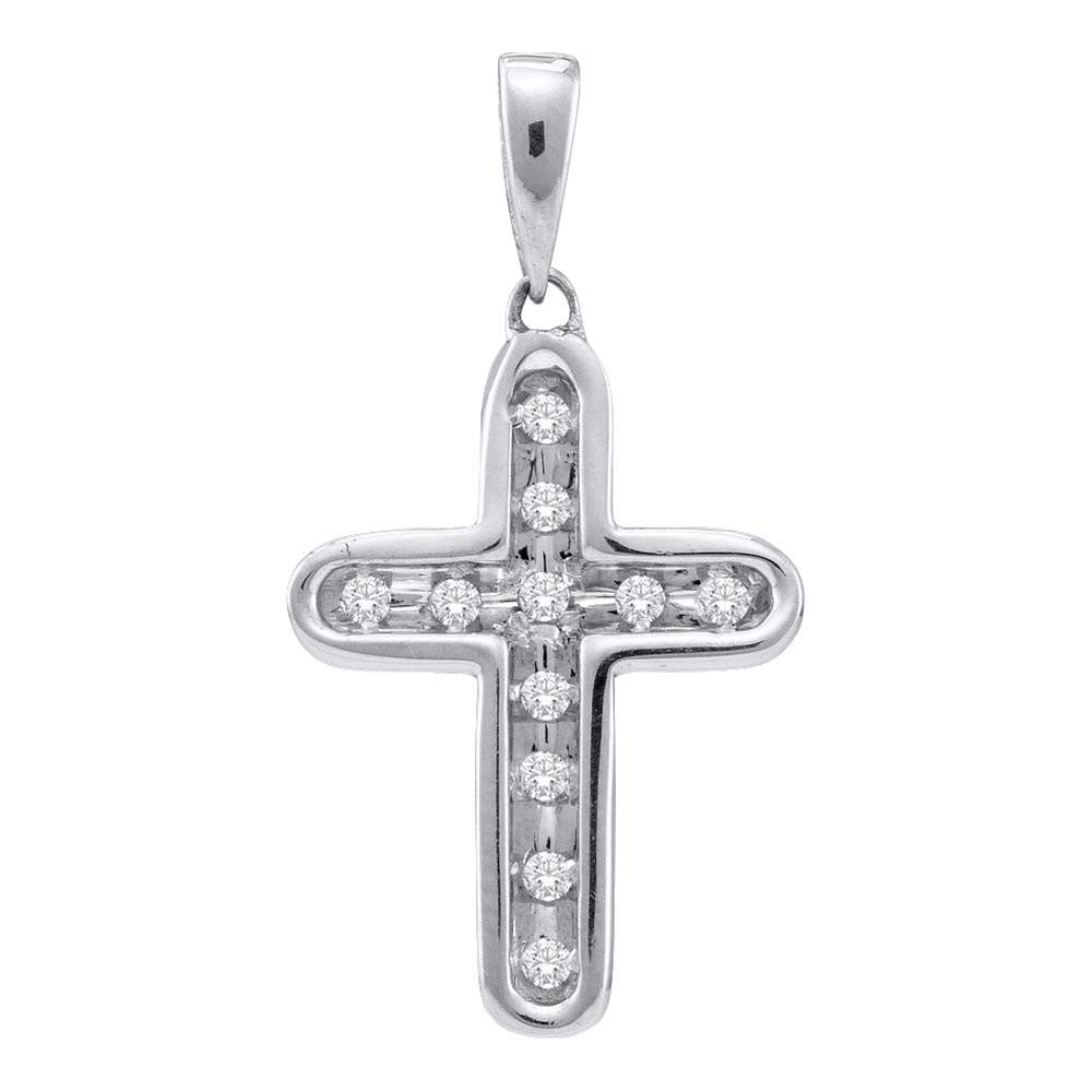 10kt White Gold Women's Round Diamond Cross Pendant 1/10 ctw
